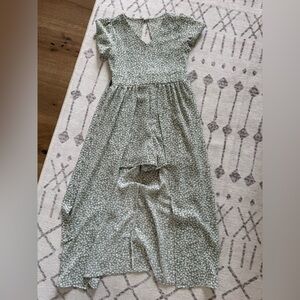 Floral Green Girls Jumpsuit- poppies and roses